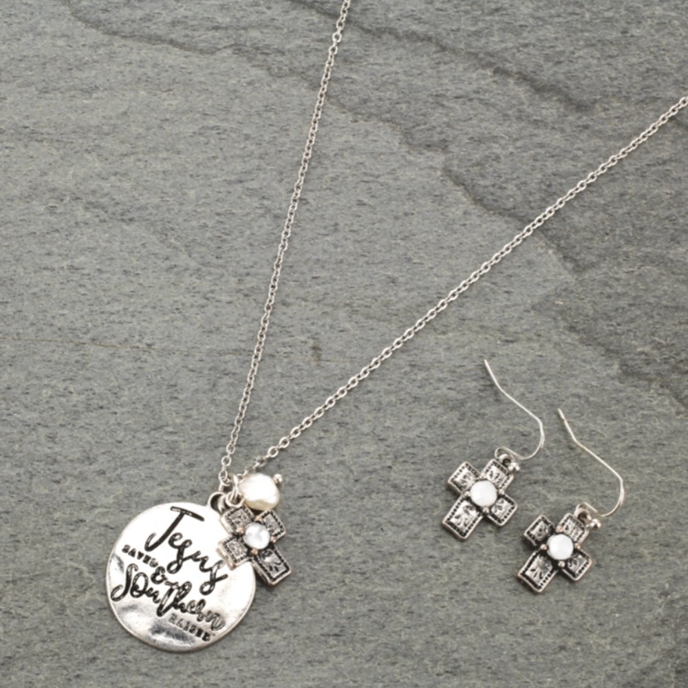 Jesus Saved & Southern Raised Necklace Set
